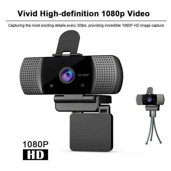 Webcams Caméra Web Webcam Full 1080p Caméra Web avec couverture de microphone Caméra vidéo pour ordinateur portable PC complet