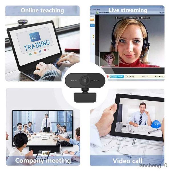 Webcams Webcam 1080P avec microphone Meeting Web Camera Degré pour ordinateur portable pour la prise de vue vidéo R230728