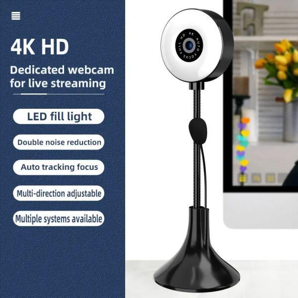 WebCams Webcam 4K 1080p Autococus Cámara de computadora HD Network USB Live Web Cam 2K Drive gratis para PC Camera de disparo de la computadora portátil