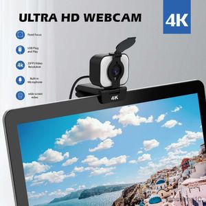 Webcams Webcam 4K 1080P Caméra Web Avec Microphone Anneau Lumière Complète Mini Caméra Pour Ordinateur PC Portable Diffusion En Direct R230728