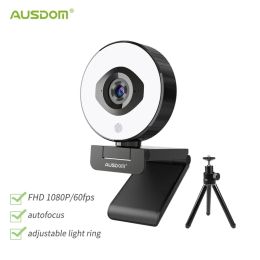 Webcams Wuausdom AF660 FHD 1080P 60FPS Webcam Autofocus 75 graden Stream CAM met verstelbaar rechterlicht Gratis statief voor live streaming