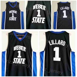 Weber State College Damian Lillard Jerseys 0 Hombres Camiseta universitaria de baloncesto Todo cosido Color del equipo Negro Para fanáticos del deporte Transpirable Algodón puro Cosido a la venta NCAA