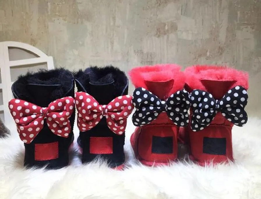 Hot Sell Classic Short Baby Girl Girl Kids Bow-Tie Snow Boots Fur Integrated Keep Warm Boots Szie 23-35 EUR