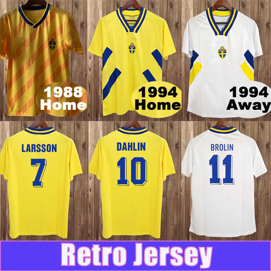 1994 Sweden LARSSON Men Soccer Jerey National Team Retro DAHLIN BROLIN INGESSON Home Yellow Away White Adult Football Shirt