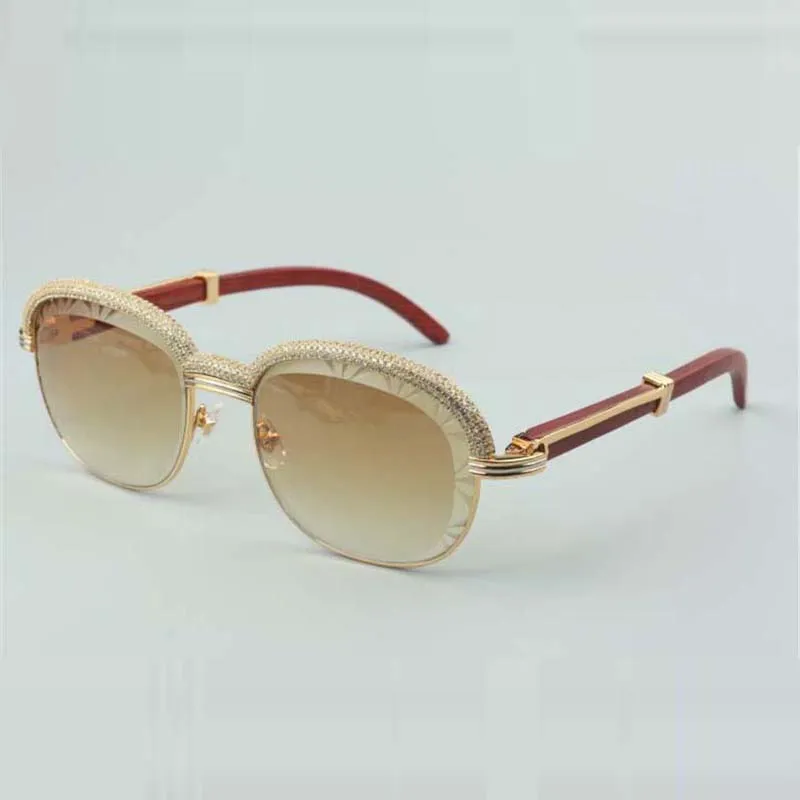 Best-selling Top-quality Natural Wood Cut Lens Sunglasses, High-end Diamonds Eyebrow Frame 1116728-A Size: 60-18-135mm s1