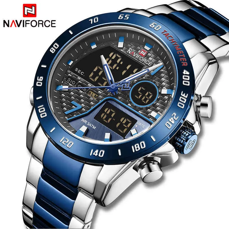 Naviforce Мужские кварцевые часы со светодиодной подсветкой Военные спортивные мужские наручные часы Мужские светящиеся водонепроницаемые мужские часы Часы с датой Relogio Masculino 210517