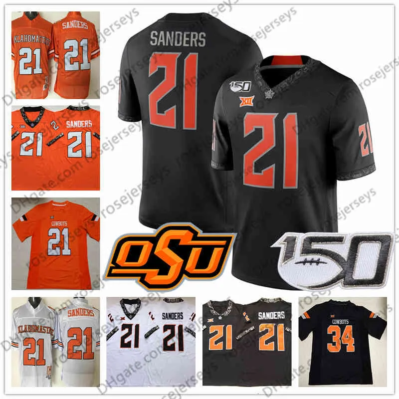 Oklahoma State # 1 Dez Bryant 2 Mason Rudolph 21 Barry Sanders 24 Tyreek Hill 34 Thurman Thomas Maglia vintage bianca arancione nera