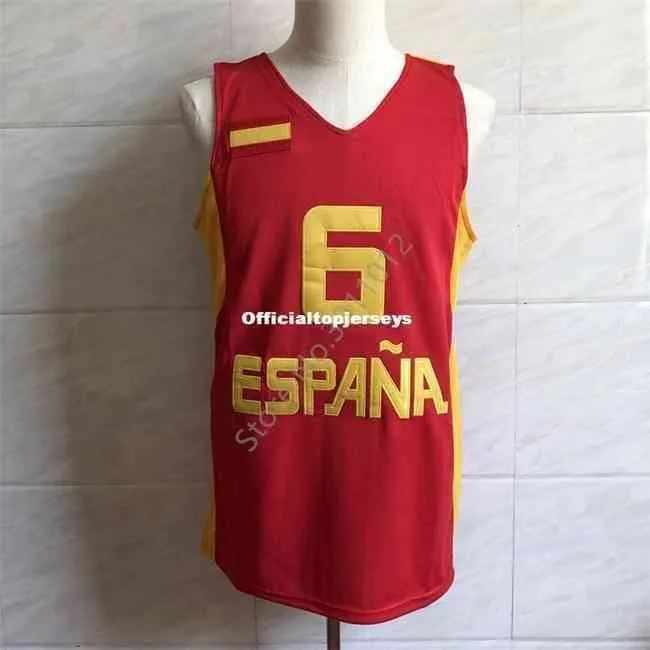 2018 New #6 Ricky Rubio 팀 스페인 농구 저지 자수 스티치 XS-6XL 조끼 유니폼 조끼 셔츠