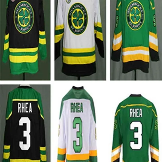 Personalizado Ross "The Boss" Rhea GOON Filme St John's Shamrocks Jersey de hóquei no gelo masculina bordada com qualquer nome e número Jersey verde preto branco