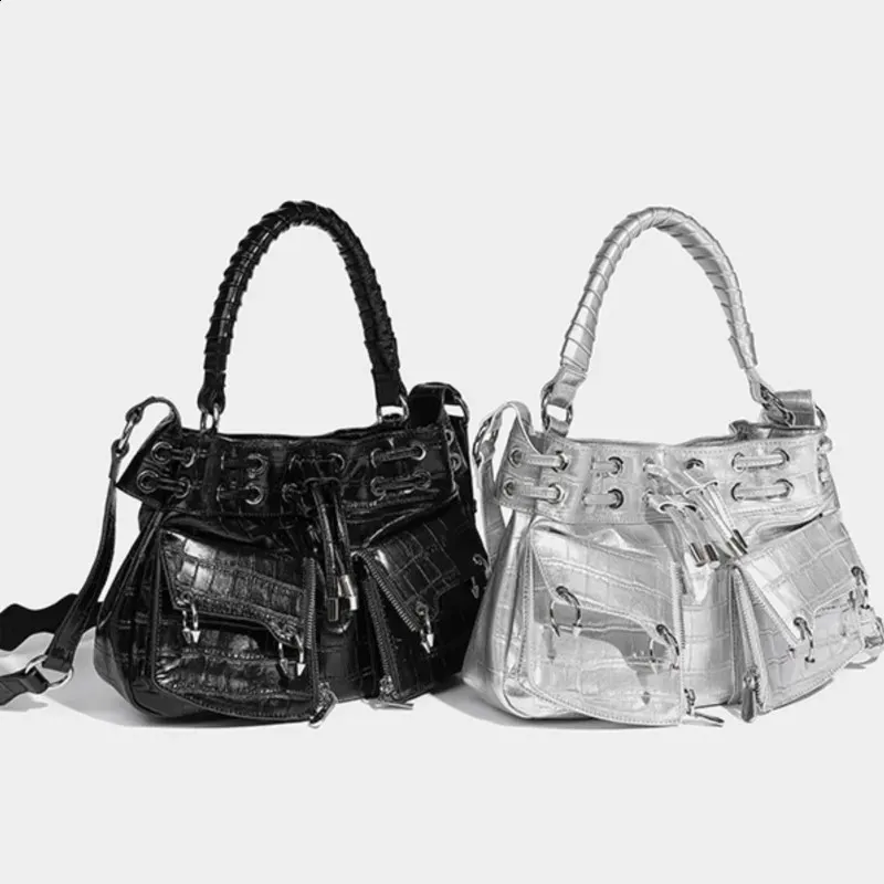 JIAERDI Y2k Grunge Sier Handbag Women Vintage Pockets Chic