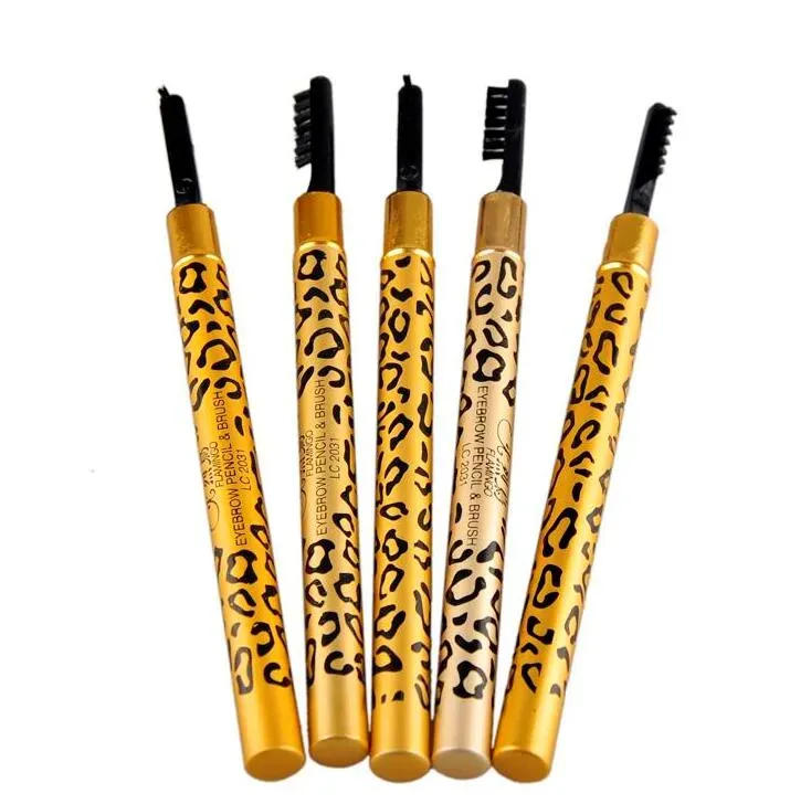 5 färger Kvinnor Vattentät dubbelanvändning Eyebrow Pencil Leopard Shadow To Eyebrow With Brush Make Up Cheap Eyebrow Pencil Free Frakt LL