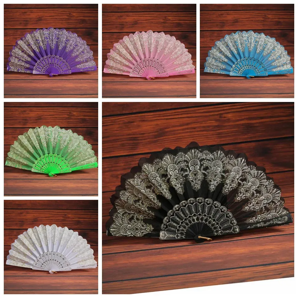 Folding Hand Held Flower Fan 9 Colors Summer Chinese Spanish Style Dance Wedding Lace Colorful Fans Party Favor OOA6938 ZZ