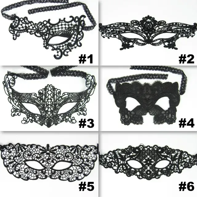6 Design Masquerade Masks Lace Black Party Lace Mask Sexig leksak för damer Halloween Dance Party ZZ