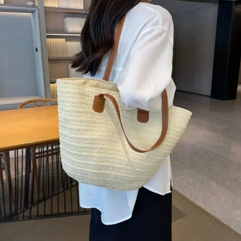 【新品未使用】Braid Rattan Tote Bag Corn Rattan Tote Bag, Straw Braided Bag, Womens Summer Beach