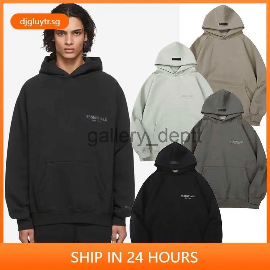 Erkek Hoodies Sweatshirts Double Hat Essentials Yeni Stil Yansıtıcı Küçük Etiket Erkek Kadınlar Gevşek Polar Astar Kapşonlu Sweatshirt Tren J230914