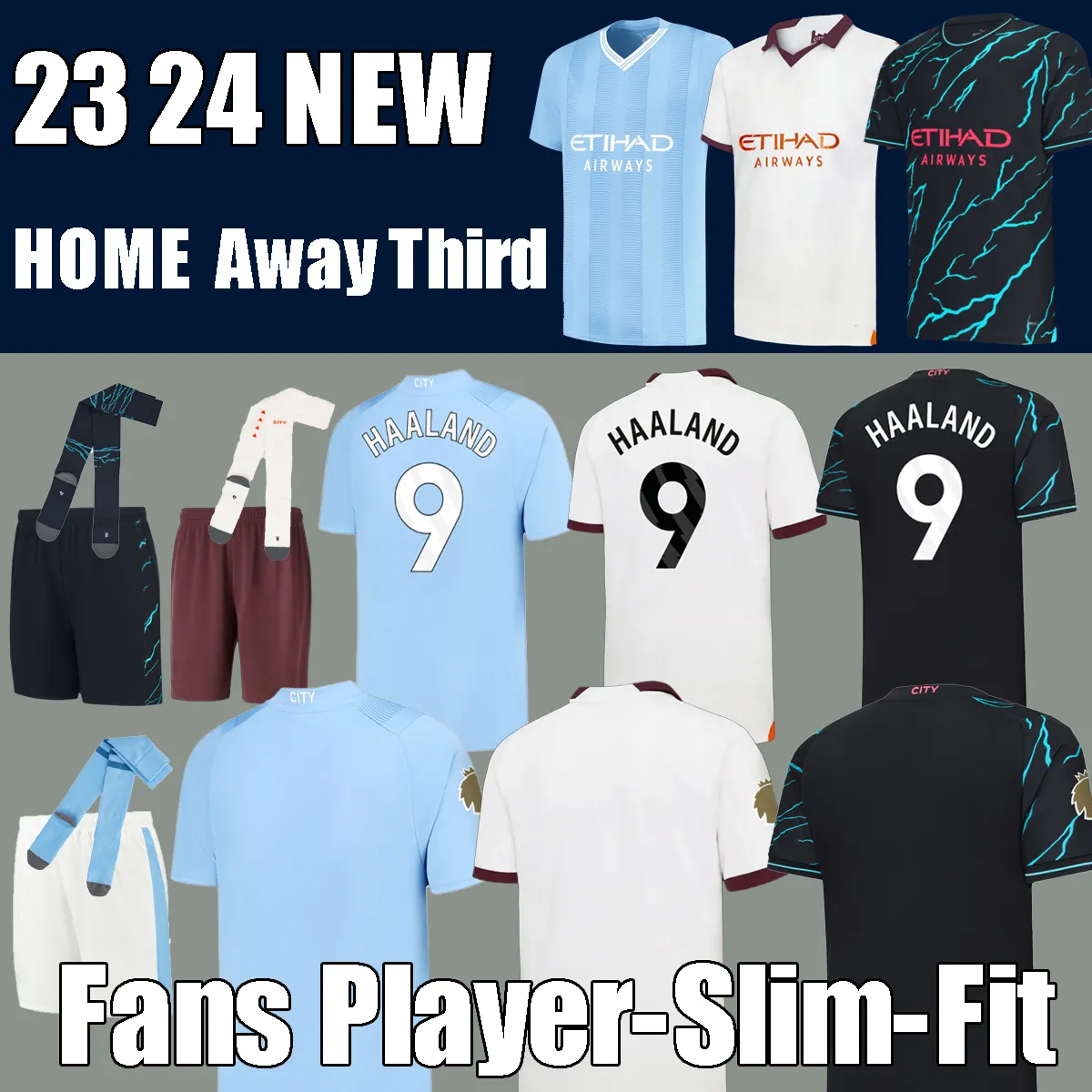 Haaland 23 24 Home Away Trzecia piłka nożna Grealish Sterling City 2023 fanów koszulki dla graczy Mans Cities Football Shirt Kit Kit Kits Kits