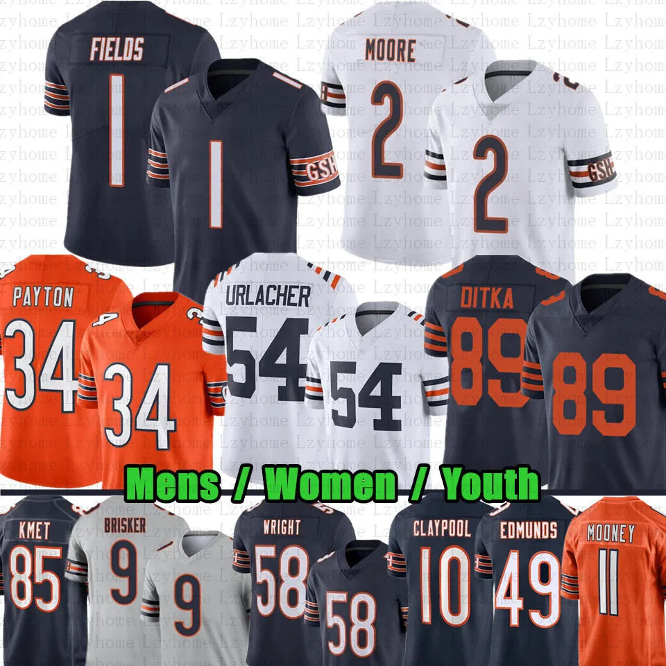 1 Justin Fields DJ Moore Football Jersey Jaquan Brisker Chase Claypool Darnell Wright Mooney Cole Kmet Tremaine Edmunds Eddie Jackson