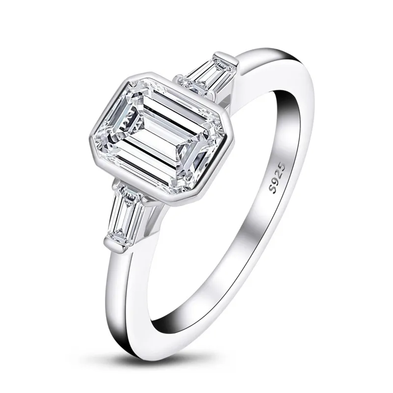 Klassische Mode europäischen und amerikanischen heißer Verkauf Ins Wind Luxus Simulation Diamant Ring Sterling Silber 1,5 Karat Smaragd geformt Ring weiblich