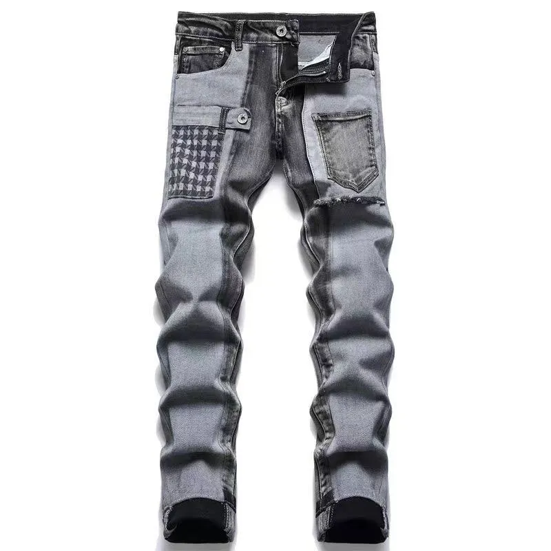 Trendy High Street Mens Jeans Pants Fashion Designer Blue Hole