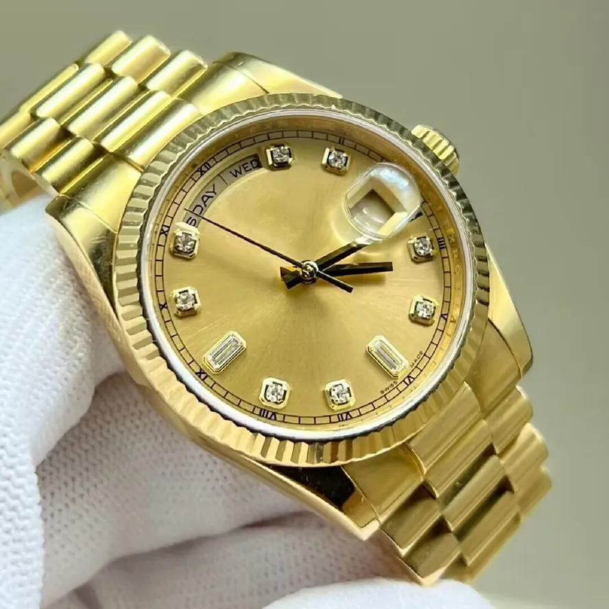 Qc Check Jewelry Men s Diamond Presidential Day Date 36mm Rose Gold Watch