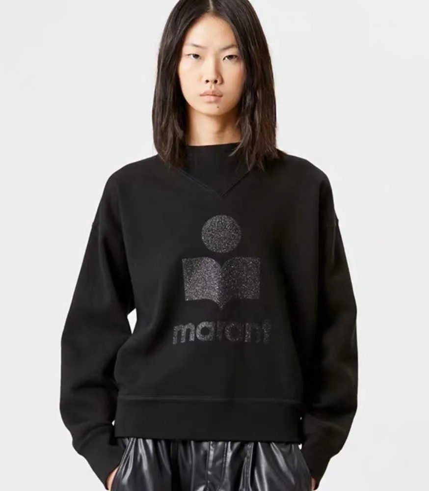 Isabel Marant Women s New Letter Flocking Print Triangle Neck Long Sleeve Sweatshirt