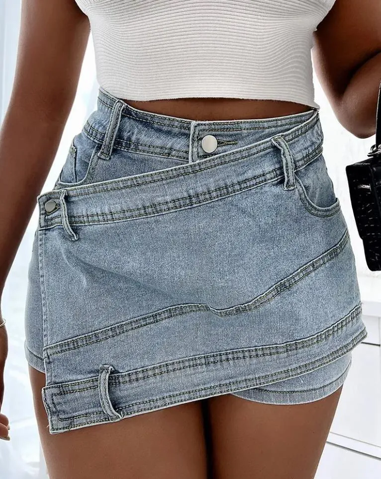 Vintage Korean Button Blue Denim Skirt For Women Aesthetic Fairy