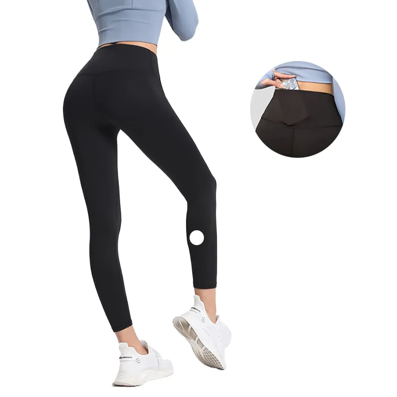 LL Women Yoga Leggings Shorts Cropped Outfits Lady Sports Ladies Pants Exercise Fiess Wear Girls Running Leggings Gym Slim Fit Pants Polyester Fiber