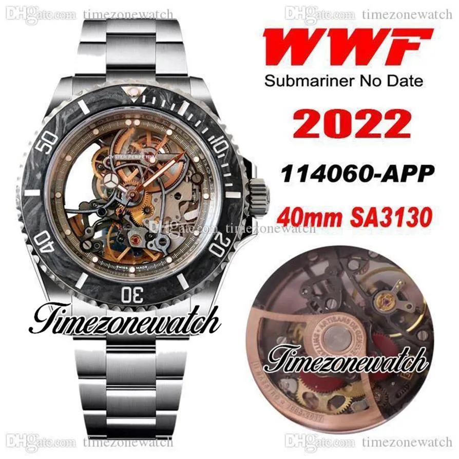 Wwf Andrea Pirlo Project Skeleton Sa3130 Automatic Mens Watch Black Carbon Fiber Bezel Skeleton Dial 904l Steel Case and Bracelet 315l