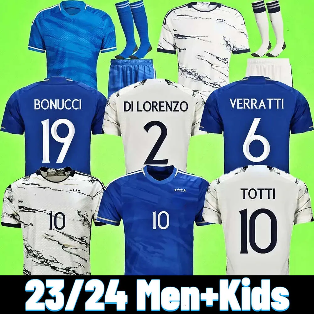 23 24 İtalya Futbol Formaları Oyuncu Versiyonu Maglie Da Calcio Pelligrini Chiesa Barella Grifo del Piero Italia Futbol Gömlekleri T Erkekler Set Çocuk Kiti Ev Uzakta Beyaz