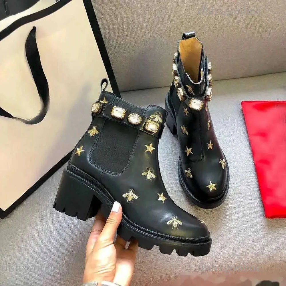 channel Short Boots 100% Cowhide Belt Buckle Metal Women Shoes Classic Thick Heels Leather Designer Shoe High Heeled Fashion Diamond Lady Boot