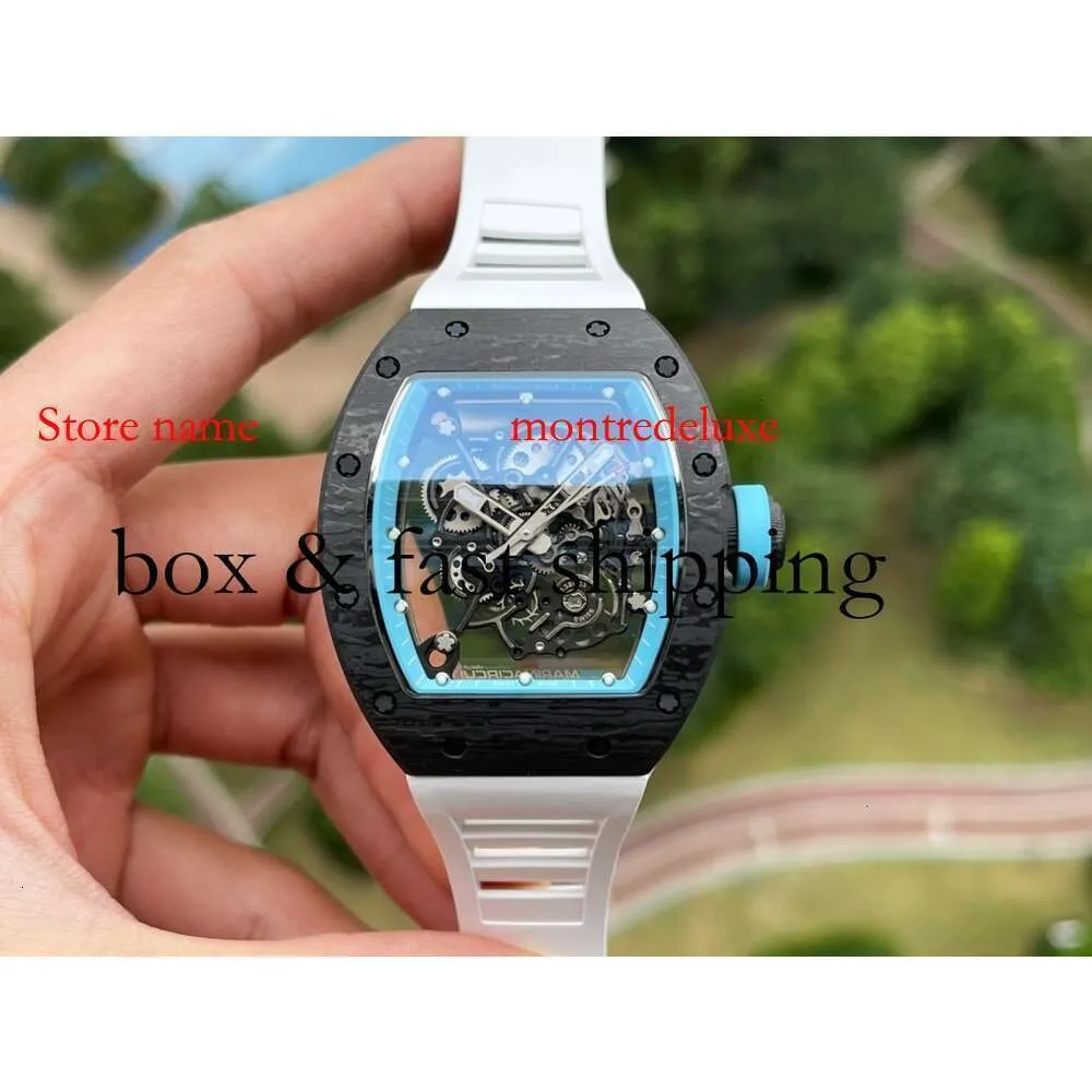 Superclone Wheel Fly Watch Richa Milles Wristwatch RM055 Biała ceramiczna automatyczna mechaniczna mechaniczna przezroczysta zegarek z włókna węglowego448 Montres de Luxe