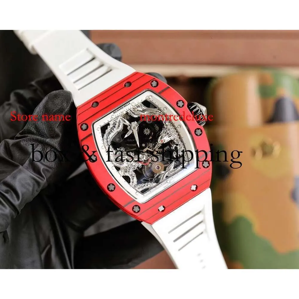 Design RM57 Tourbillon Male Dragon and Phoenix Superclone Carbon Fiber Watch Automatic New RM57-01 Watches Light Wristwatch401 Montres de Luxe