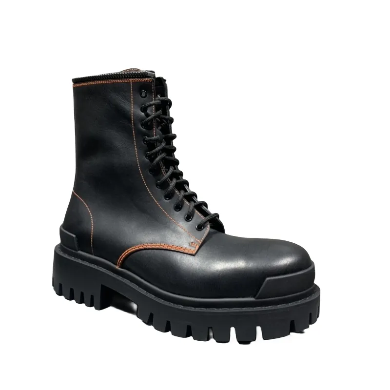 Italienska Martin Boots Men's English Style High Top Thick Sole Black Work Suit Men's Boots äkta läder Högt fat motorcykel läderskor försäljning