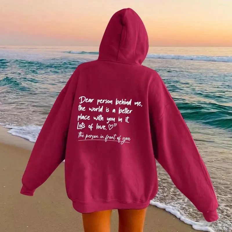 Hoodies feminino querido pessoa atrás de mim hoodie consciência de saúde mental pulôver estética do vintage com palavras nas costas unisex na moda ntal