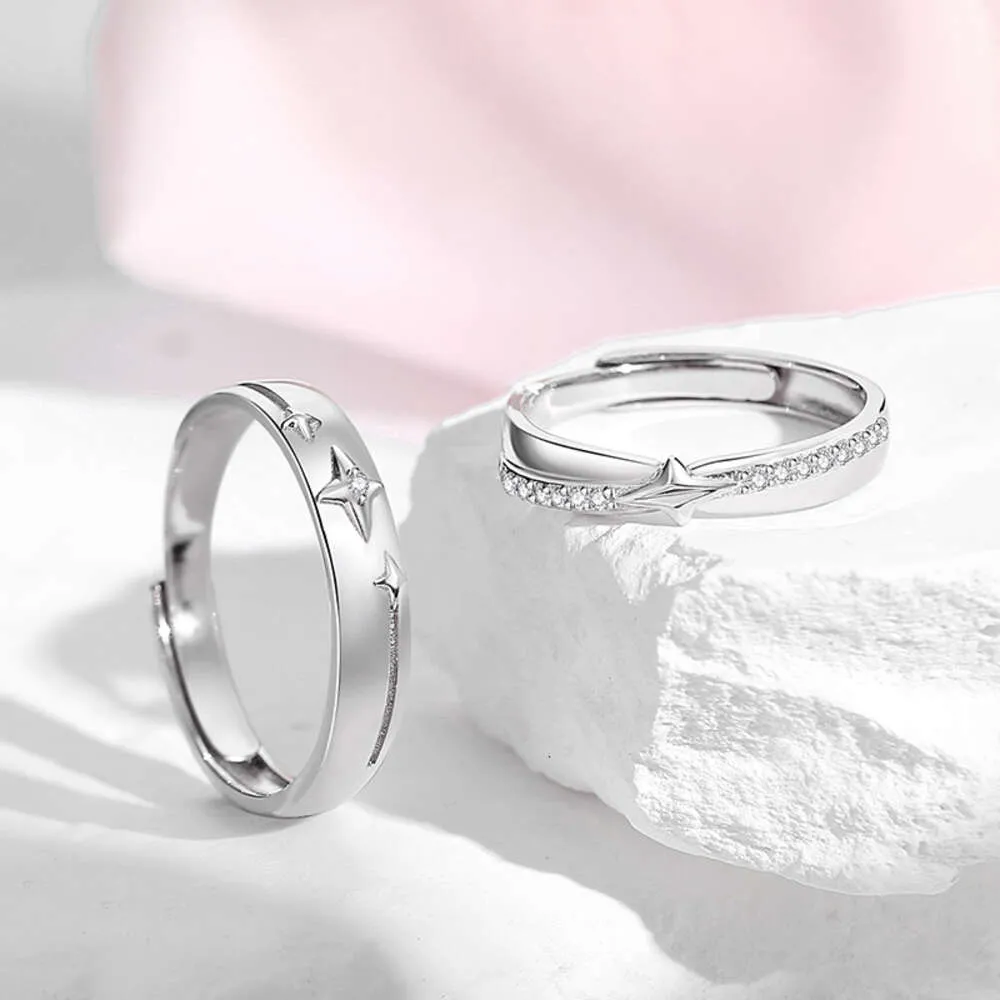 Couple Sterling Silver, Simple, Luxury, Versatile, Male and Female Pair Star Moon Meteor Open Ring, Ins