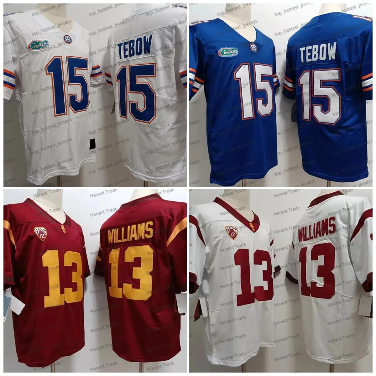 Florida Gators 15 Tim Tebow Football Jersey USC Trojans 13 Caleb Williams White Red Blue Herr College Jersey Stitched