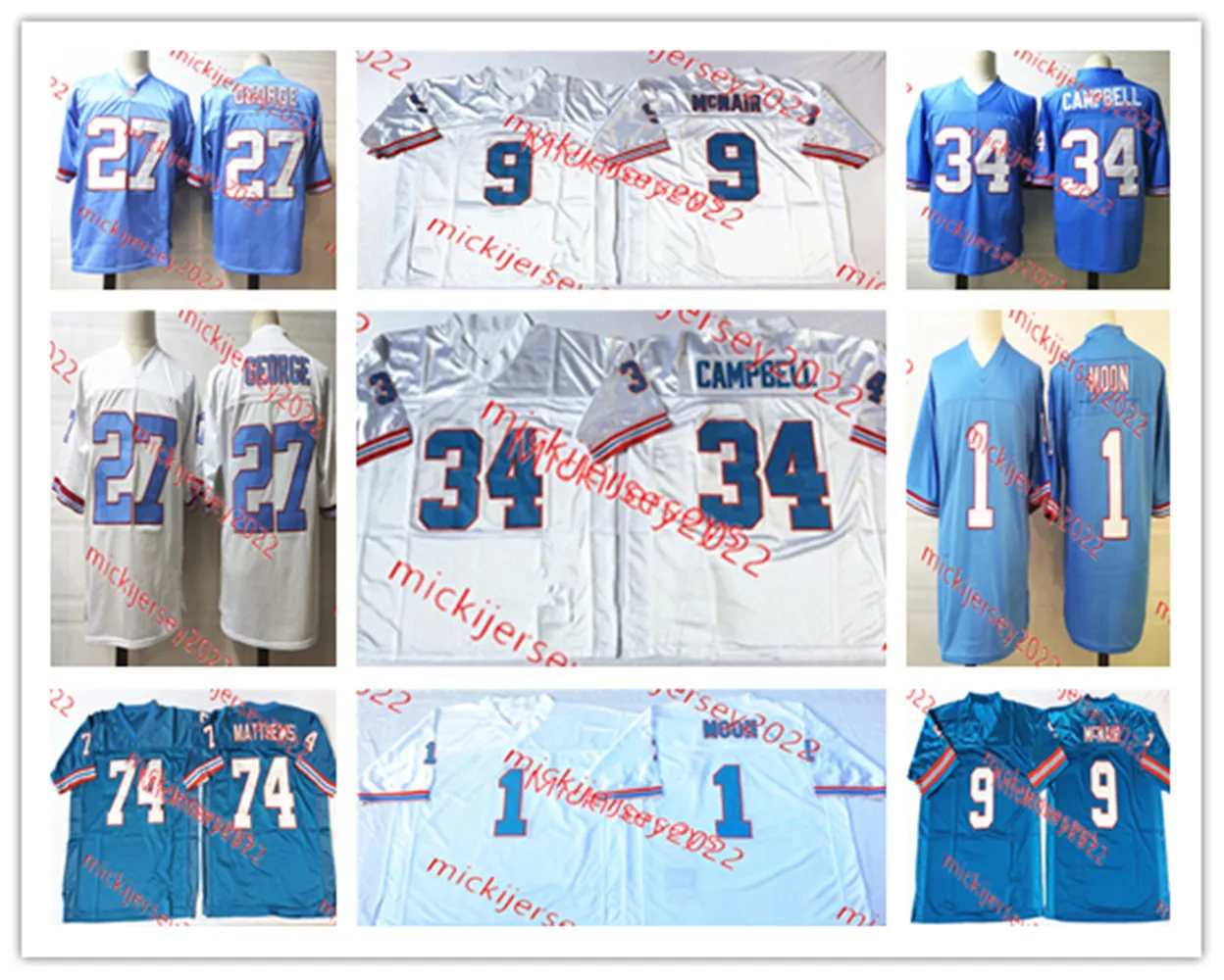 Earl Campbell Eddie George Houston Oilers Football Jersey Mens Stitched 9 Steve McNair 1 Warren Moon Bruce Matthews Houston Jerseys