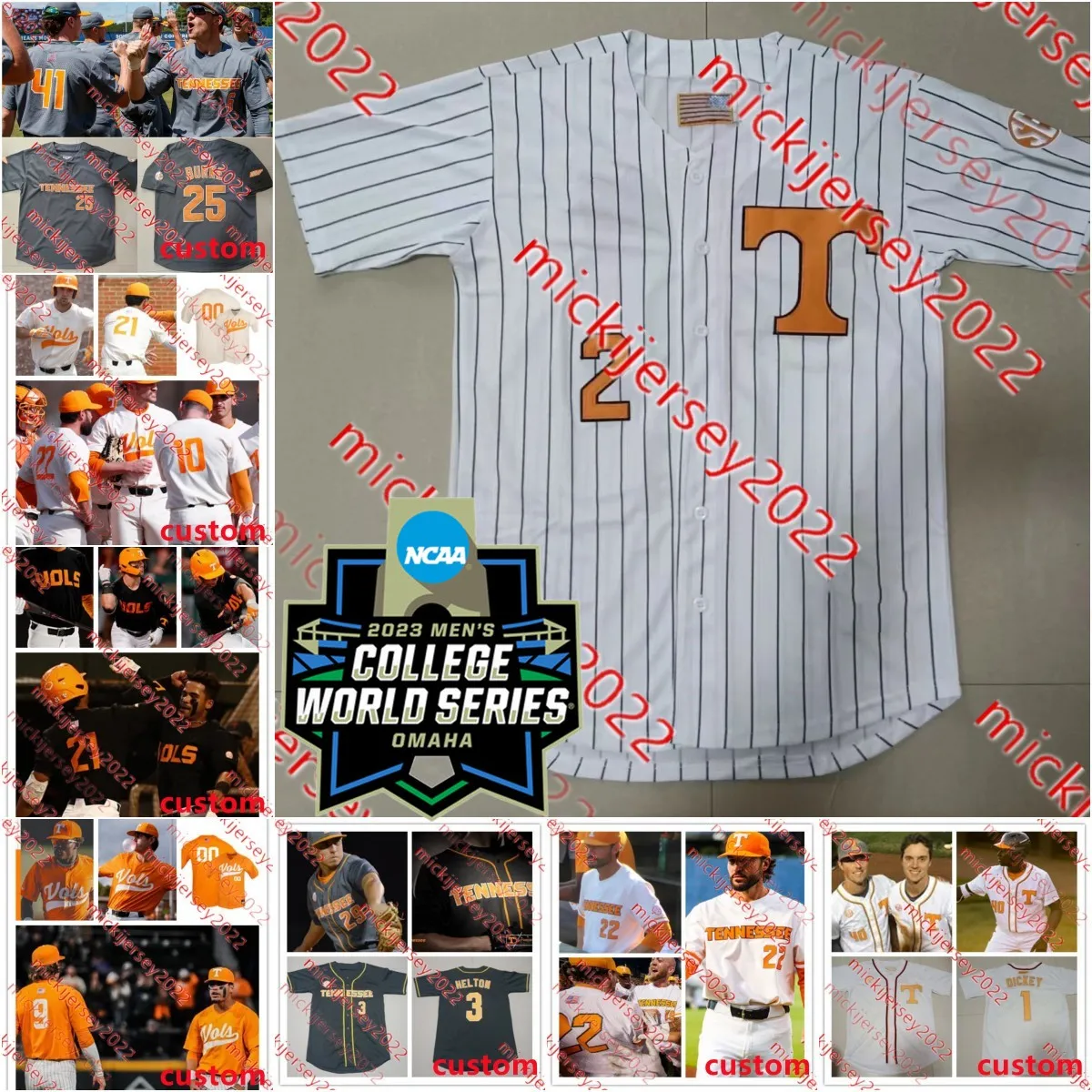Maui Ahuna Tennessee Baseball 2023 CWS Jersey Drew Gilbert Andrew Lindsey Camden Sewell Custom Stitched Tennessee Volunteers Jerseys