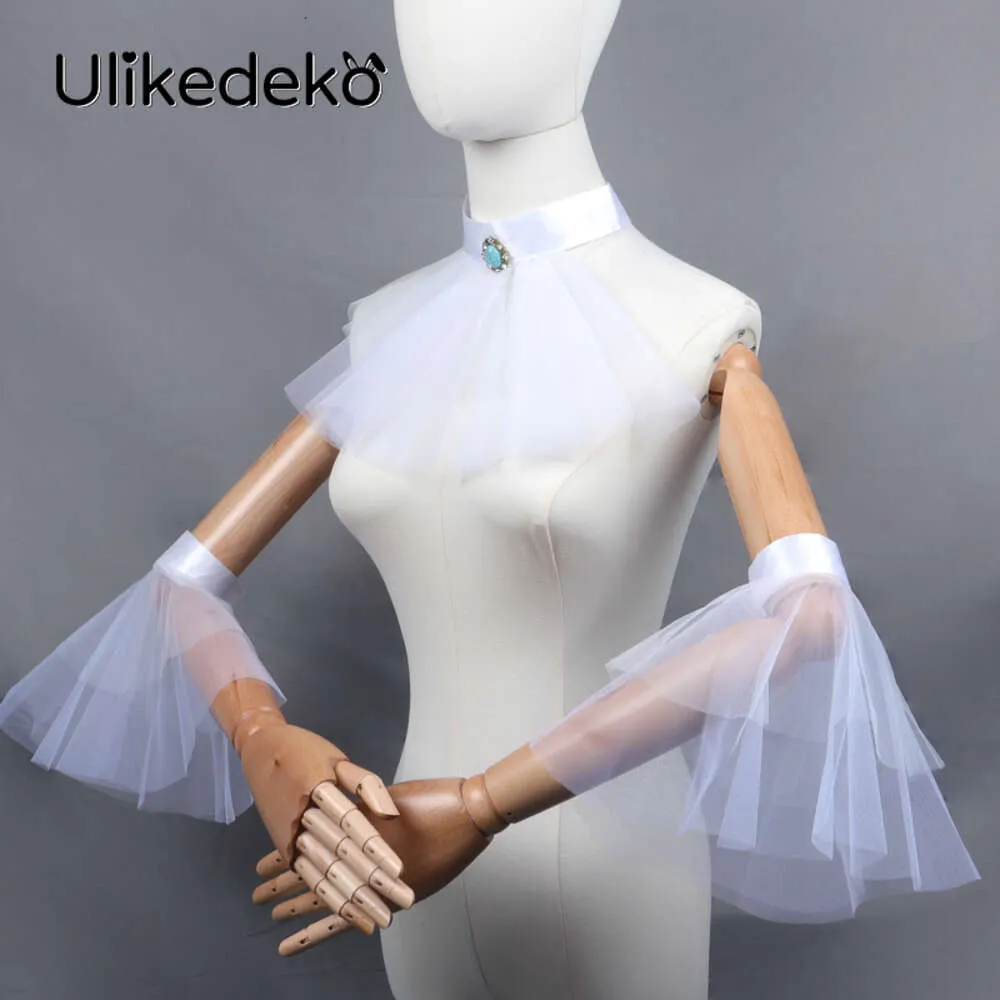 Cosplay viktoriansk falsk krage och handled manschetter set mesh ruffles gothic choker flue slips handskar rococo accessoarer rave party cosplay propscosplay