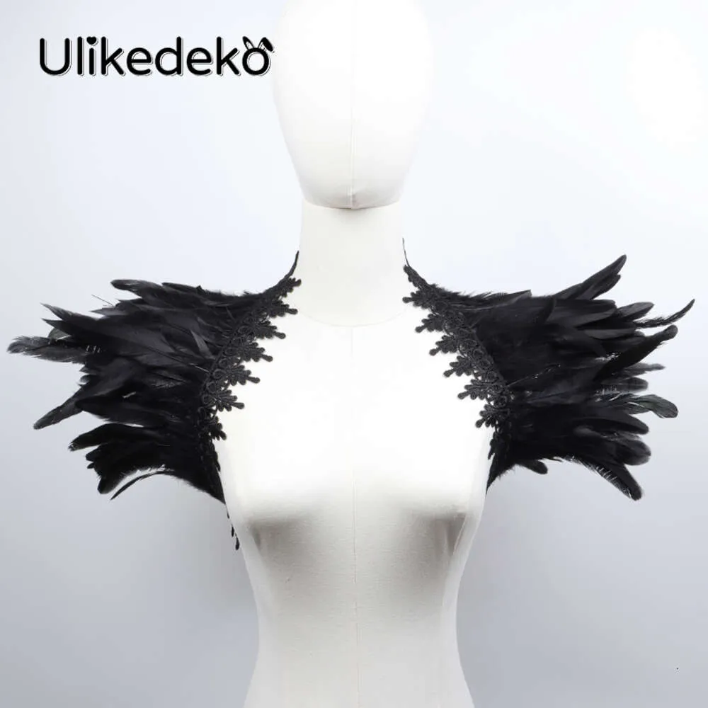 Cosplay Spitze Feder Halsband Kragen Schwarz Gothic Kleidung Zubehör Schal Party Cosplay Schal Frauen Halloween Dekorationcosplay