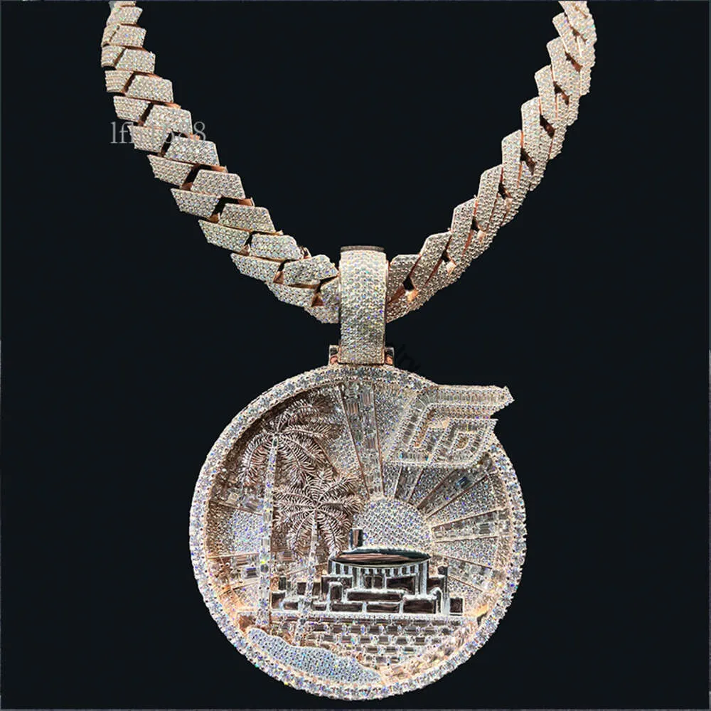 Iced Out Moissanite Pendant Hip Hop Round Baguette Cut, Inch