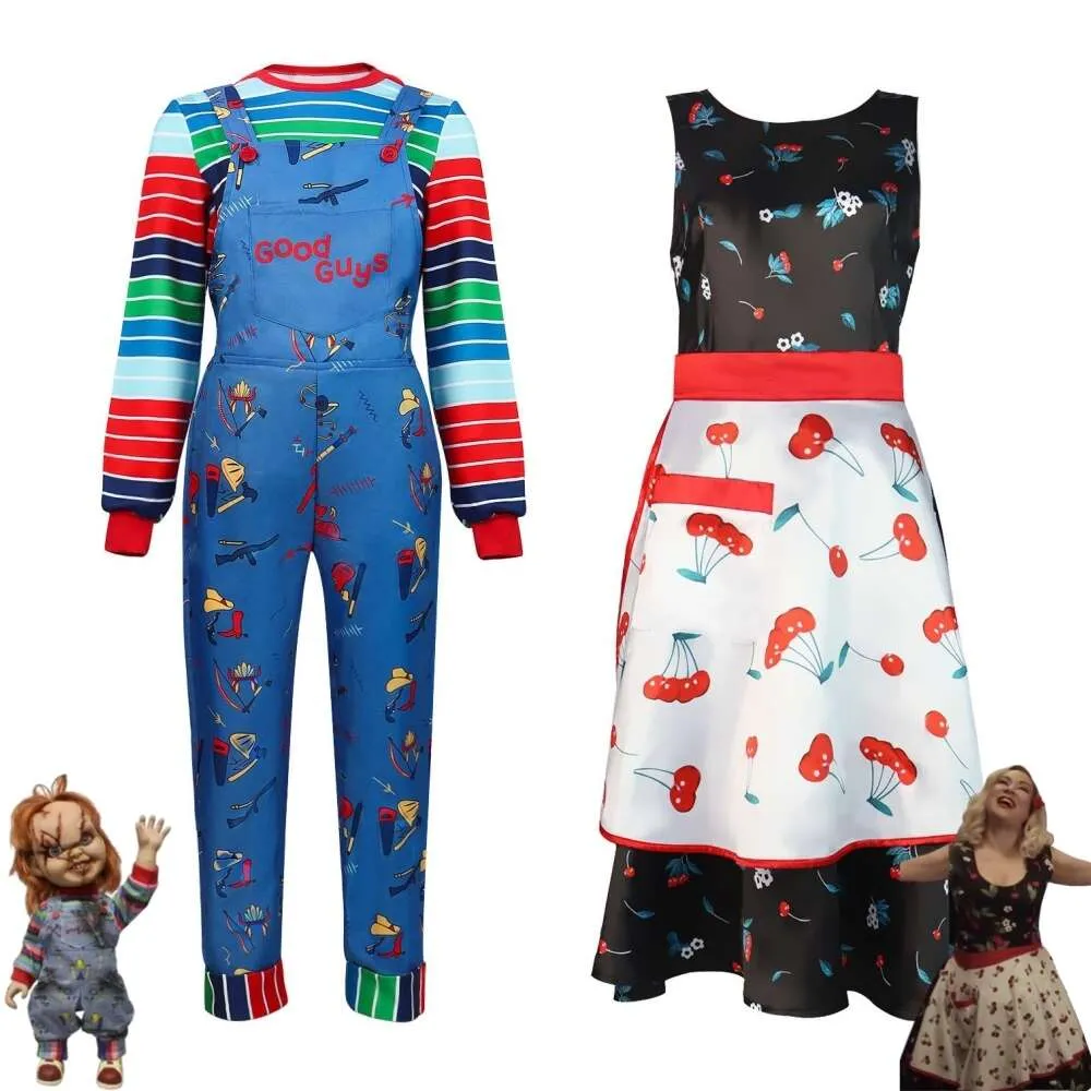 Cosplay Movie Child S Play Chucky Cosplay Costume Horror Ghost Doll Clown Good Guys Adult Rompers Maid Dress Halloween Set