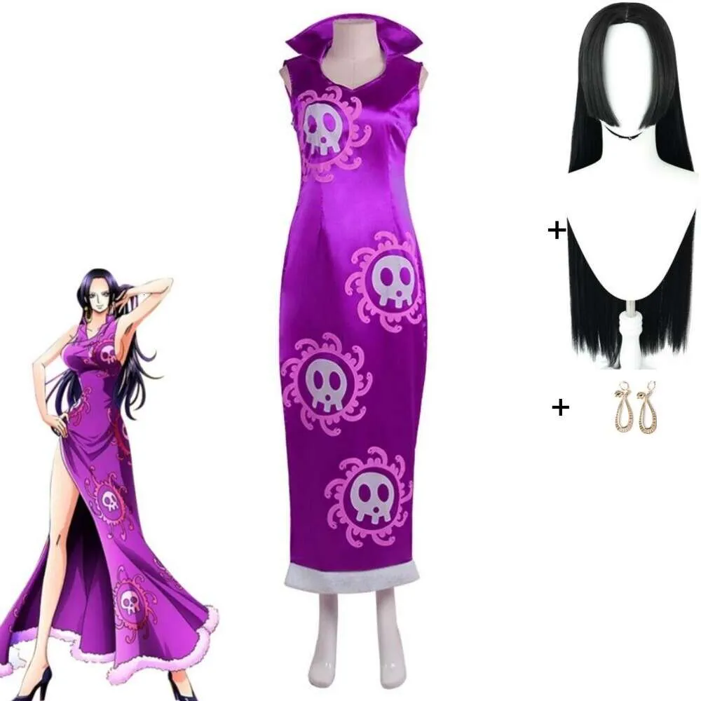 Cosplay anime sete senhores da guerra do mar boahan império cobra cosplay traje peruca halloween vestido roxo para mulher sexy terno