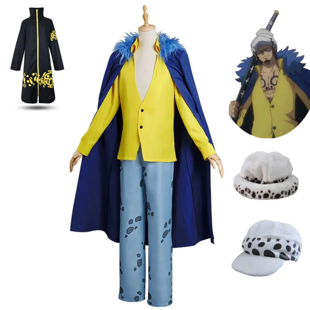 Anime trafalgar d vatten lag cosplay costume cape coat byxor hatt halloween carnival kostym jackor vindbåtar