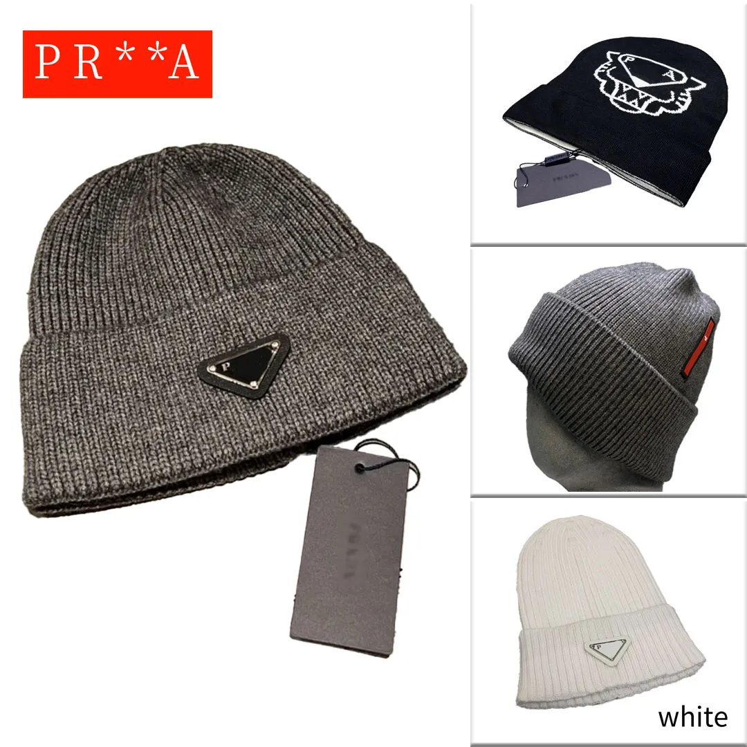 2023 Autumn and Winter PRA DAA Beanie Women's Designer Hats Warm Knitted Hat Men's High-quality Enamel Metal Tri