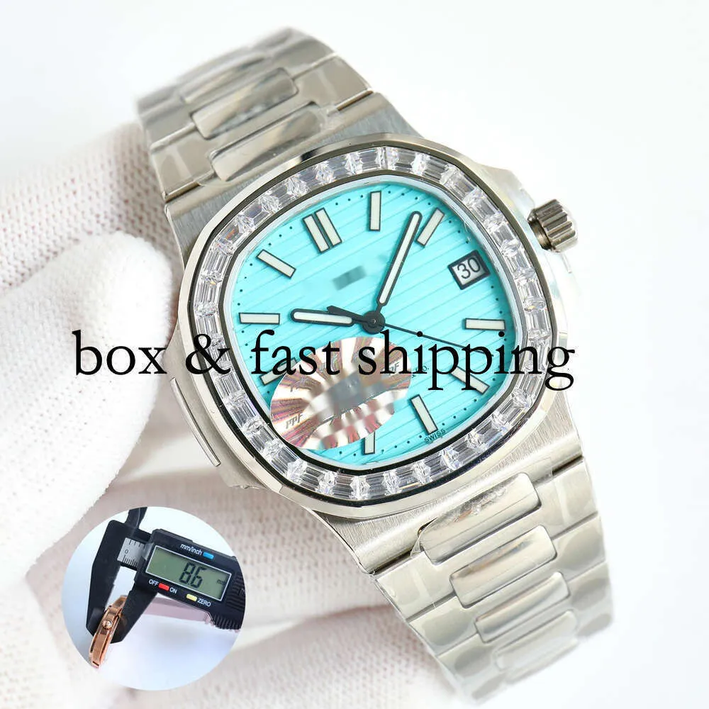 AAAA Pp5711 40 мм Мужские часы Автоматические механические часы с задней крышкой Прозрачный синий циферблат Pp5711 9015 Sports Pake107 montres de luxe