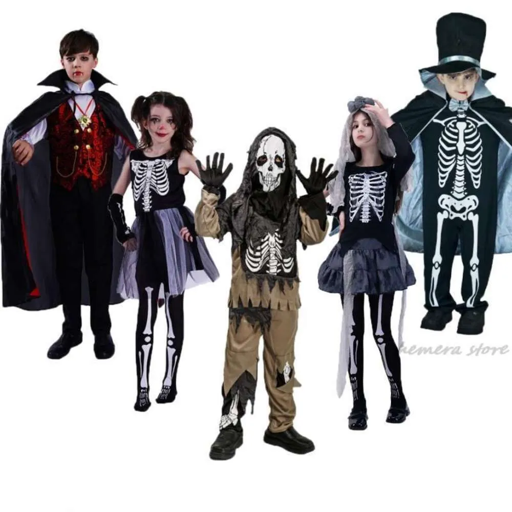 Cosplay Kids Halloween Skeleton Living Dead Zombie Girls Costume Cosplay Child Swamp Bloody Skull Monster Carnival Party Deluxe Costumes