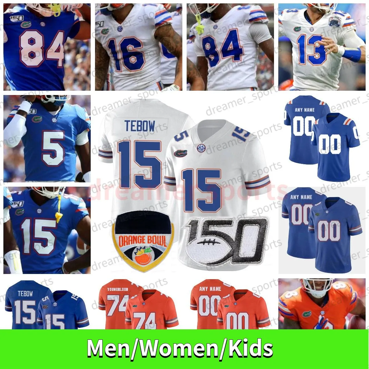 Custom Florida Gator Jersey 15 Tim Tebow 11 Kyle Trask 84 Kyle Pitts Hernandez Emmitt Smith Blue White College Jerseys Men Women Kids