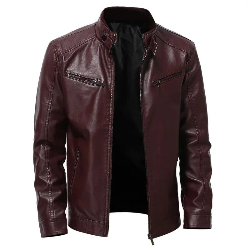 Mäns jackor Autumn and Winter Business Gentleman Stand Collar Plus Size Leather Jacket Men