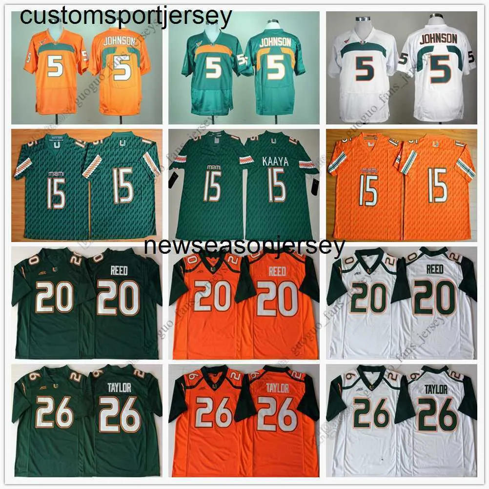 NCAA Hurricanes Fußballtrikot Andre Johnson Brad Kaaya Ed Reed Sean Taylor Orange Weiß S-XXL